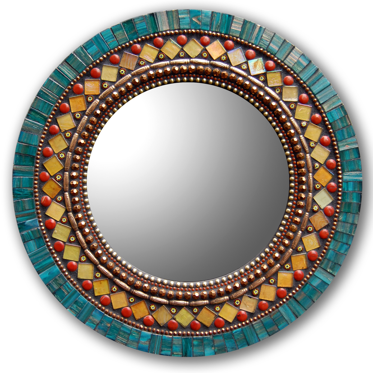 Mosaic Round Mirror in Butterfly by Angie Heinrich, Zetamari Mosaic Artworks