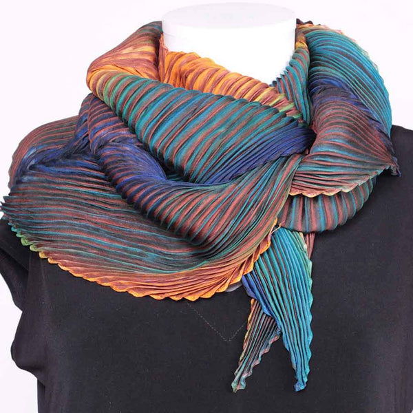 Arashi shibori pleated outlets silk scarf