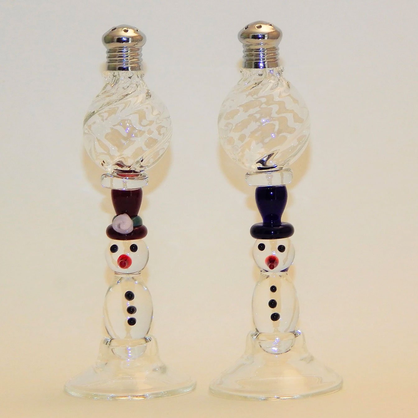 Blown Glass Snowmen Salt & Pepper Set